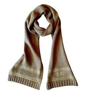 MICHAEL KORS Tan Metal Stud Embellished Chunky Knit Logo Scarf